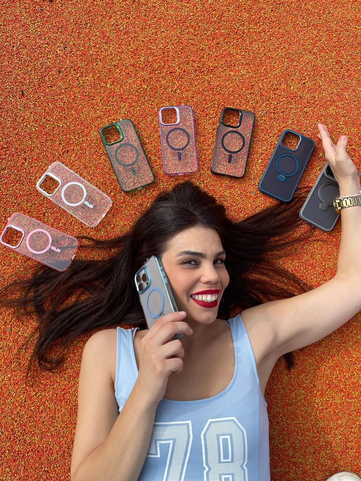 Girl holding a phone case