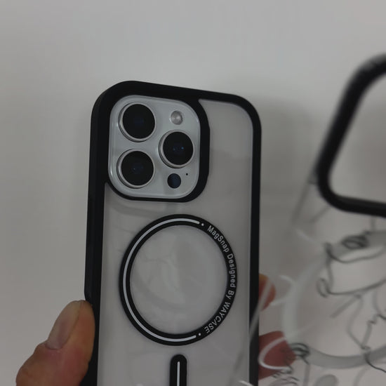 Video showing how the MagSnap™ Portrait case securely attaches to an iPhone using magnetic MagSafe alignment, demonstrating smooth snap-on motion and stable fit for wireless charging and accessories.