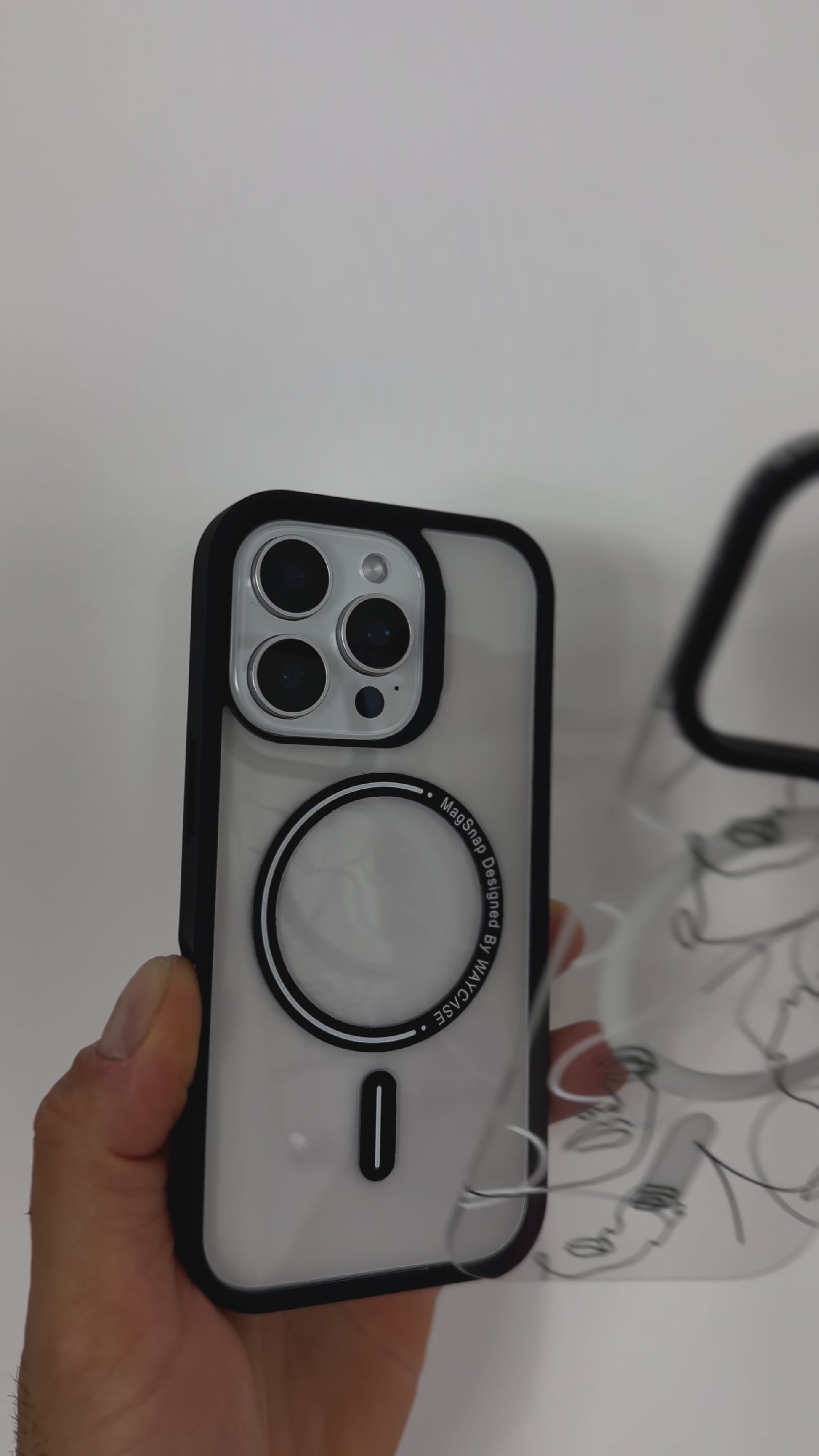 Video showing how the MagSnap™ Portrait case securely attaches to an iPhone using magnetic MagSafe alignment, demonstrating smooth snap-on motion and stable fit for wireless charging and accessories.
