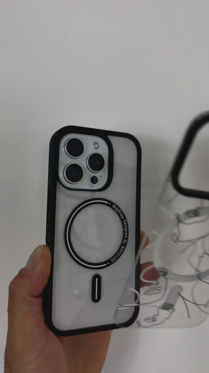 Video showing how the MagSnap™ Portrait case securely attaches to an iPhone using magnetic MagSafe alignment, demonstrating smooth snap-on motion and stable fit for wireless charging and accessories.
