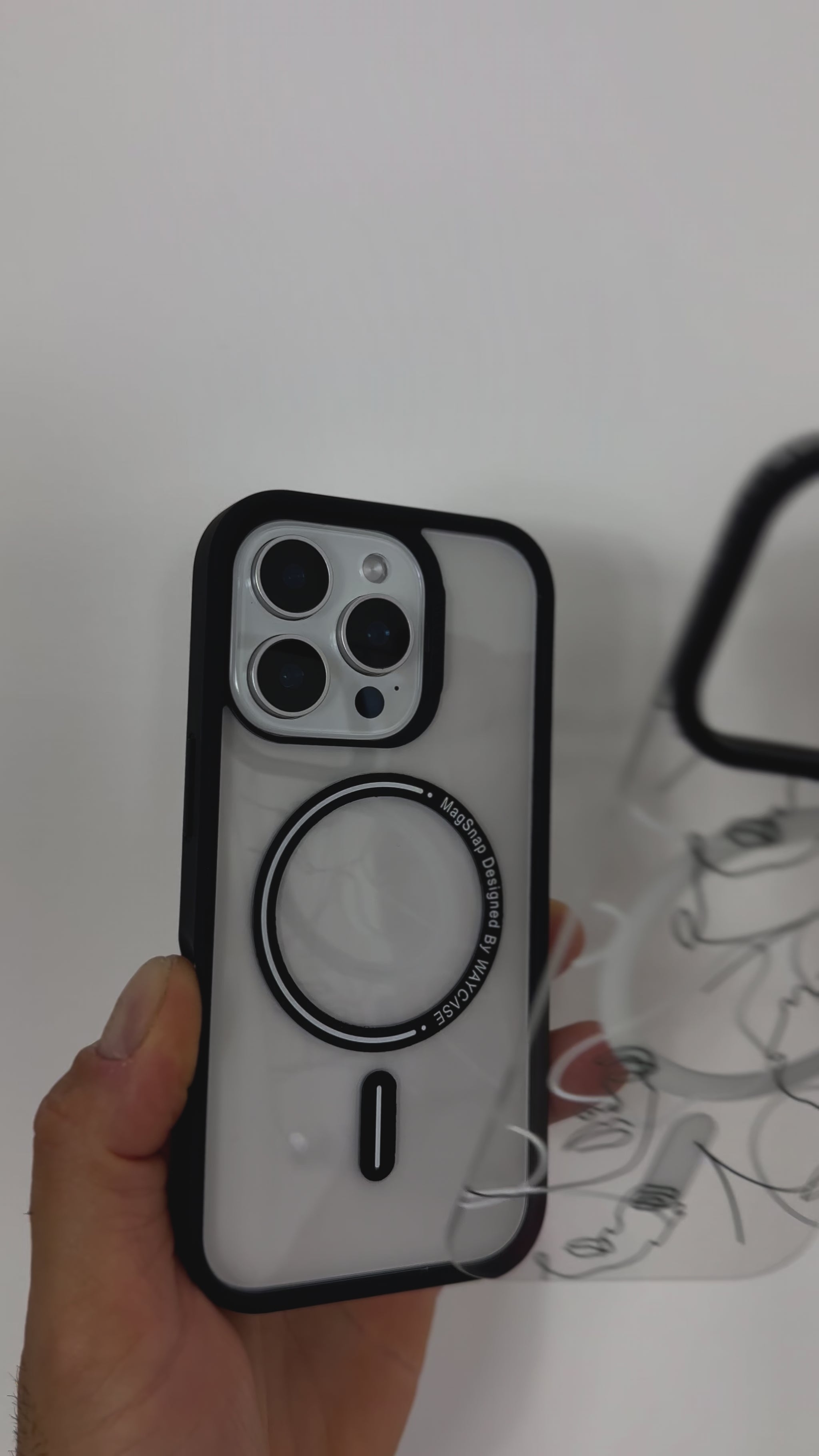 Video showing how the MagSnap™ Portrait case securely attaches to an iPhone using magnetic MagSafe alignment, demonstrating smooth snap-on motion and stable fit for wireless charging and accessories.