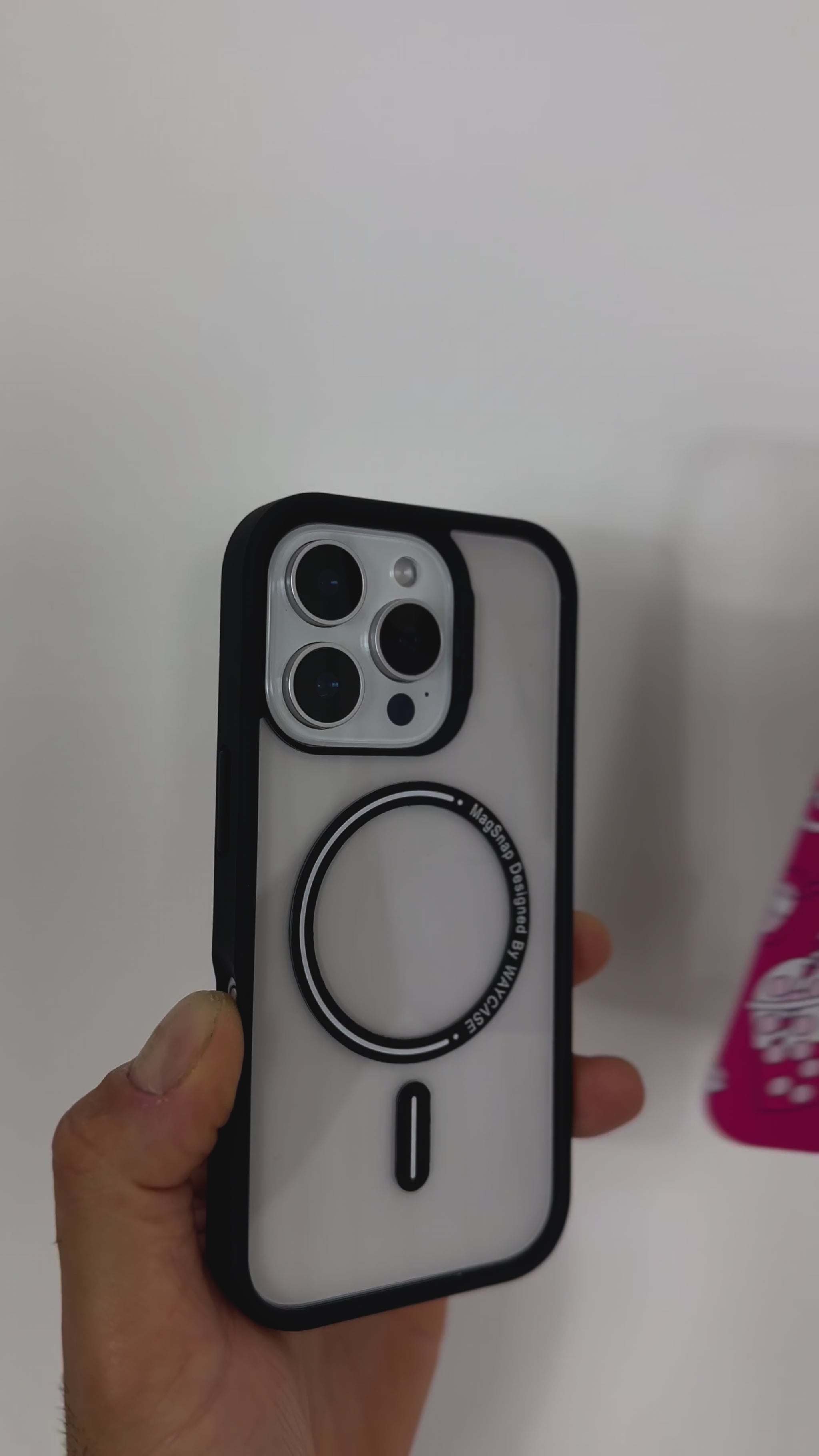 Video showcasing the Tough MagSafe® iPhone Case with MagSnap™ Fries Over Guys design. Features a playful fries graphic on a magnetic back plate that snaps on and off easily. Demonstrates durable protection, personalised style, and full MagSafe® compatibility.