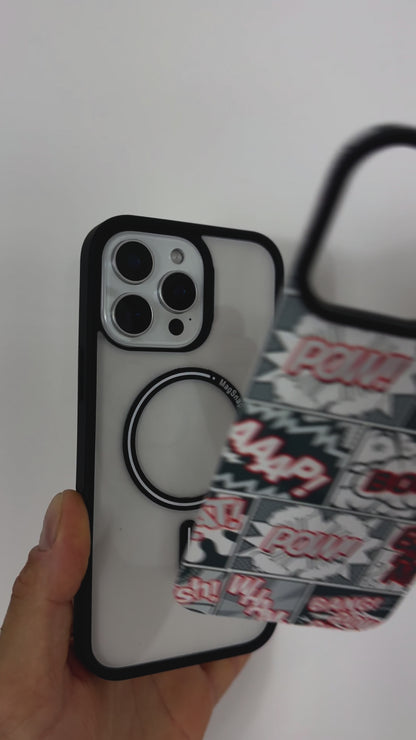 Tough MagSafe® iPhone Case with Comic MagSnap™ cover, showing pop-art design, snap-on function, and MagSafe® compatibility.